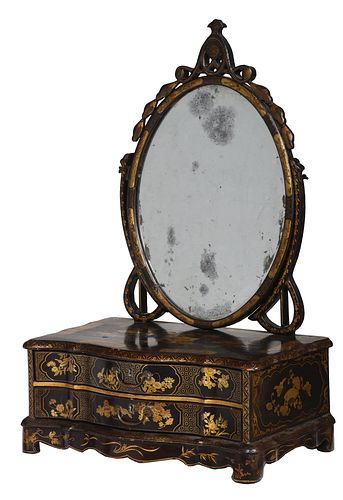 Chinese Export Lacquer Decorated Shaving Mirror