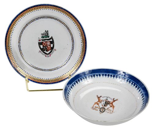 *Chinese Export Armorial Porcelain Saucer and Plate, Hannay and Stokes