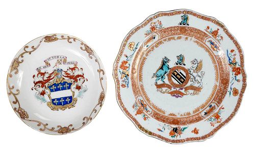 *Chinese Export Porcelain Armorial Plate and Saucer, Rattray and Yonge