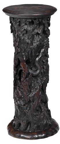 Unusual Export Carved Hardwood Snake Figural Pedestal