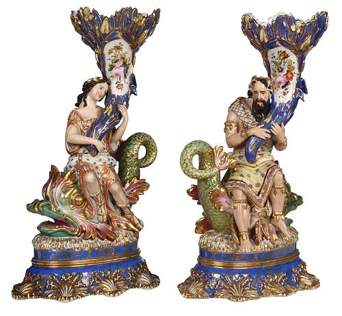Pair of Jacob Petit Porcelain Figural Urns 