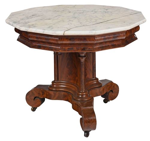 American Classical Figured Mahogany Marble Top Center Table