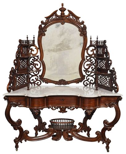 Meeks American Rococo Revival Carved Rosewood Dressing Table