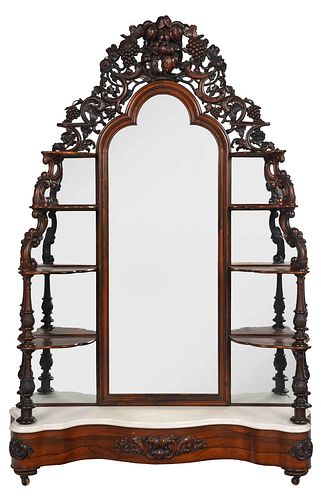 American Rococo Revival Carved Rosewood Etagere