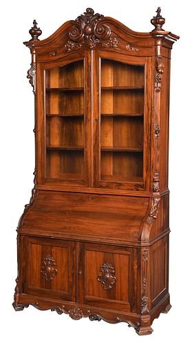 American Rococo Revival Rosewood Secretary Bookcase