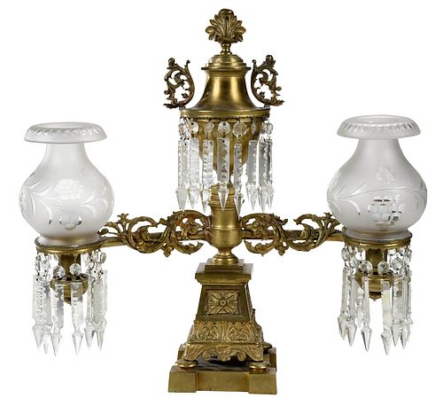 Classical Brass and Glass Two Arm Argand Lamp
