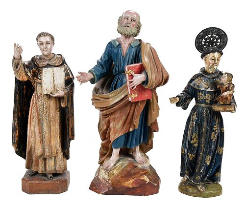 Three Polychromed Wood Santos Figures 