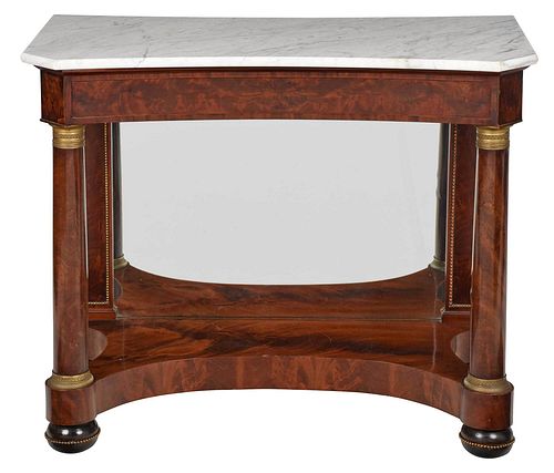 Classical Figured Mahogany Bronze Mounted Marble Top Pier Table