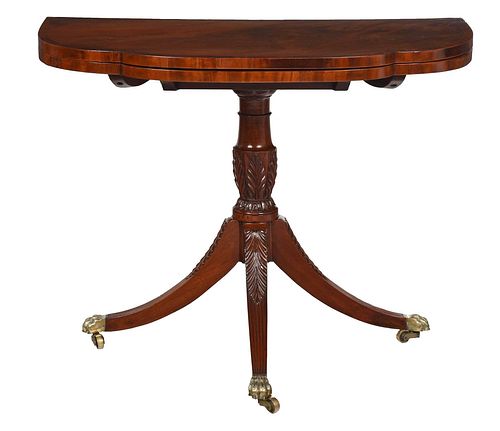 New York Federal Carved Mahogany Trick Leg Card Table