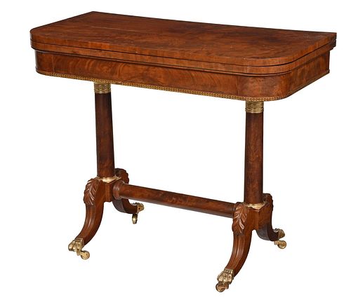New York Classical Figured Mahogany and Bronze Mounted Games Table