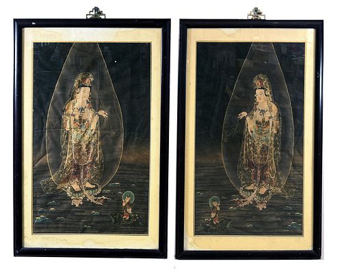 PAIR OF FINE CHINESE HAND PAINTED BUDDHA PORTRAITS