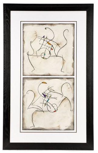 Two Eric Waugh Mixed Media Abstracts, Signed