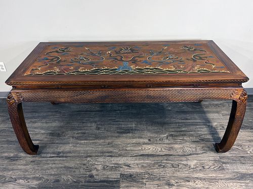 CHINESE LACQUER & HUANGHUALI DRAGON TABLE