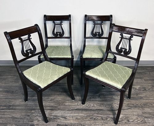 4 VINTAGE LYRE BACK SIDE CHAIRS