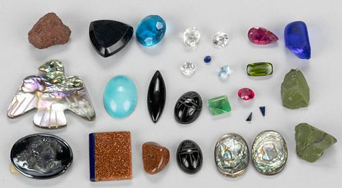 ASSORTED CUT GEMSTONES AND OTHER ARTICLES, LOT OF 28 PIECES