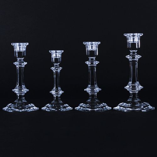 Four Baccarrat Glass Candlesticks