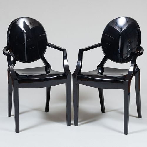 Pair of Philippe Stark 'Louis Ghost' Plastic Black Chairs