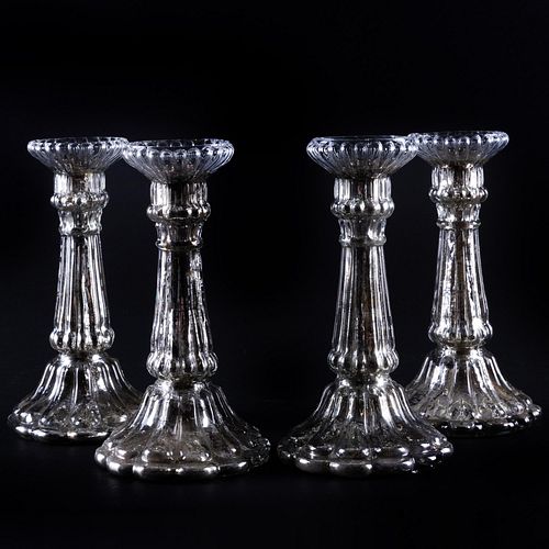 Set of Four Mercury Glass Candlesticks