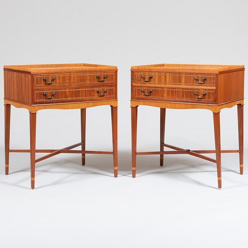 Pair of George III Style Inlaid Mahogany End Tables, Baker