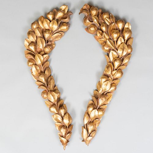 Pair of Continental Carved Giltwood Pear and Foliate Swags