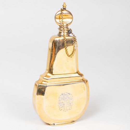 Gilt Plated Flask Engraved with Crest