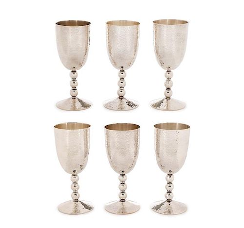 Set of 6 Emilia Castillo Hammered Silver Goblets