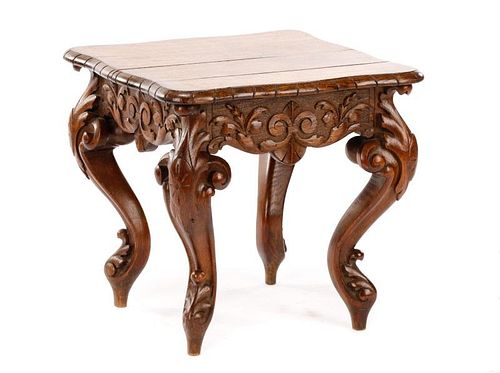 French Provincial Style Carved Oak Accent Table