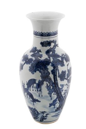 Chinese Baluster Porcelain Vase with Deer Motif