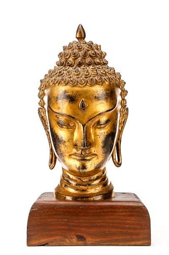 Indo-Tibetan Gilt Metal Bust of Buddha on Stand