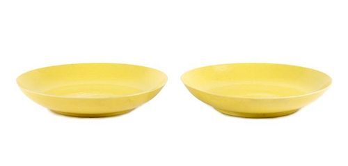 Pair of Chinese Imperial Yellow Dishes, Guangxu