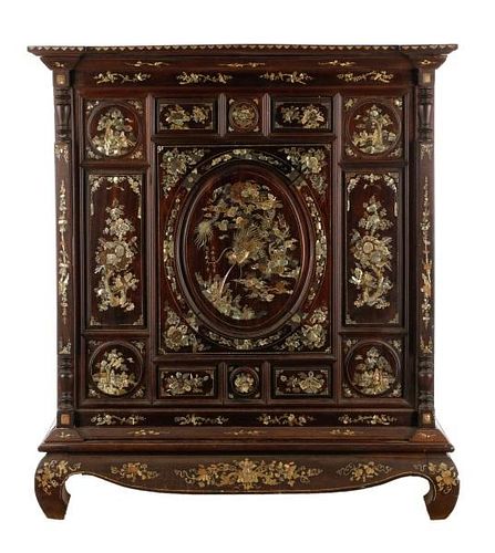 Large Chinese Mother of Pearl Inlaid Cabinet
