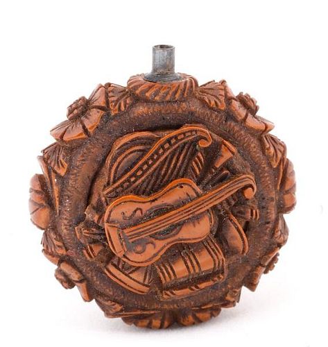 Carved Boxwood Netsuke with Musical Motif, 19th C.