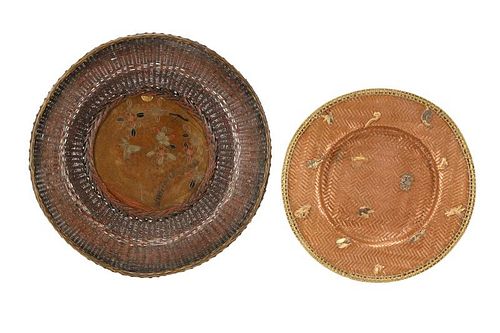 Group of 2 Meiji Pd. Japanese Woven Bronze Dishes
