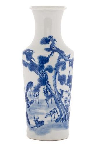 Chinese Porcelain Blue & White Vase, Deer & Cranes