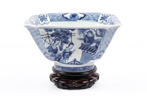 Chinese B/W Square Porcelain Bowl, Xuande Mark