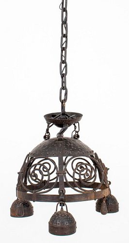 Arts and Crafts Wrought Iron Chandelier