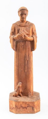 Religious Carved Wood St. Francis Sculpture
