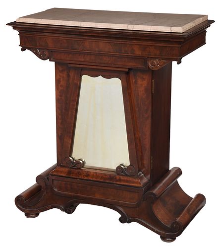 American Classical Carved Figured Mahogany Marble Top Mixing Table