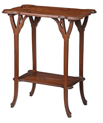 Galle Art Nouveau Marquetry Inlaid Two Tiered Side Table
