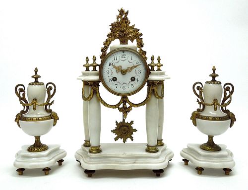 Circa 1900 Marble 3-Piece Clock Garniture Set.
