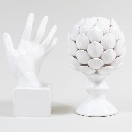 White Porcelain Model of a Hand and an Artichoke