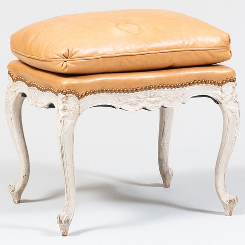 Louis XV Style Cream Painted and Leather Tabouret 