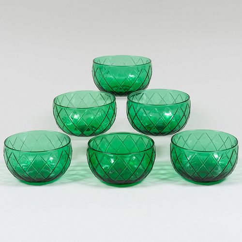 Set of Twenty-Four Molded Green Glass Fingerbowls