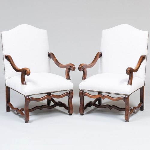 Pair of Italian Baroque Style Fruitwood Armchairs