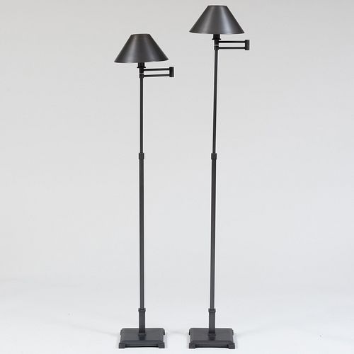Pair of Modern Black Patinated Metal Retractable Floor Lamps