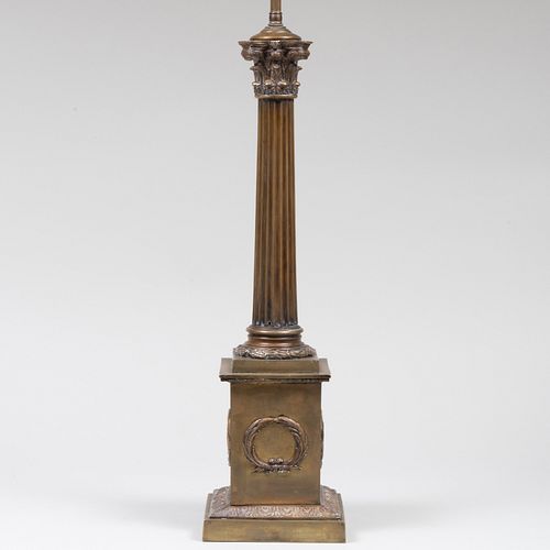 Gilt-Bronze Columnar Lamp together with a Pair of Black Painted and Gilt Bronze Lamps