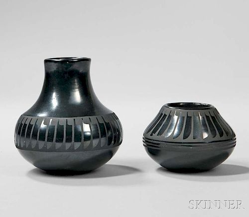 Two San Ildefonso Black-on-black Pottery Bowls