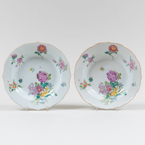 Pair of Chinese Export Famille Rose Porcelain Soup Plates
