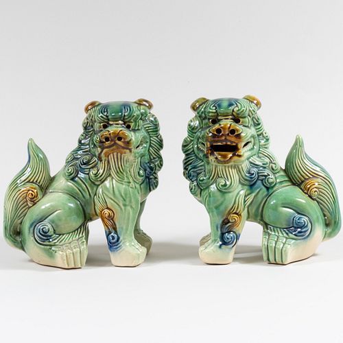 Pair of Chinese 20th Century Glazed Temple Beasts