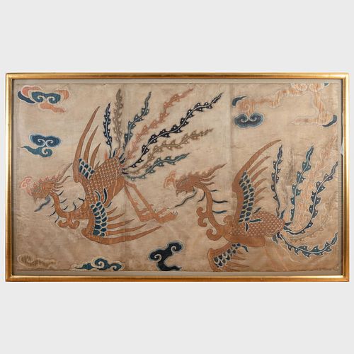Chinese Silk Mounted  Embroidery, Kosu with Phoenix